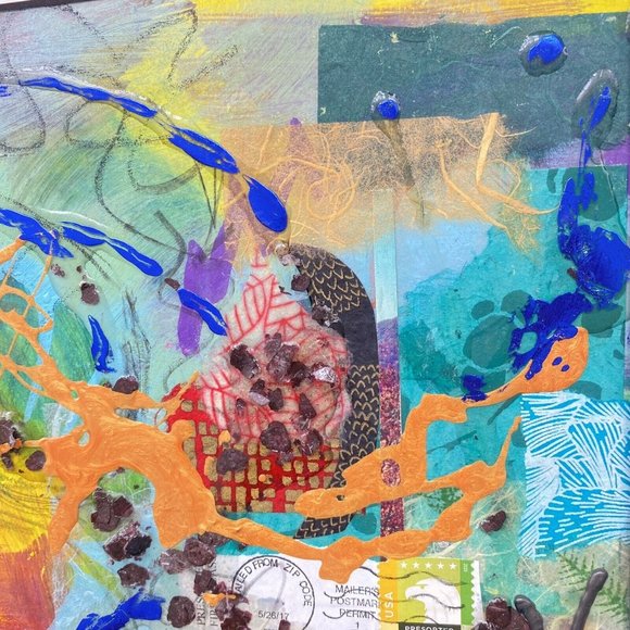 Art Original Brilliant Fall Mixed Media Painting Matted Frame Ready 11x14in - Picture 5 of 9